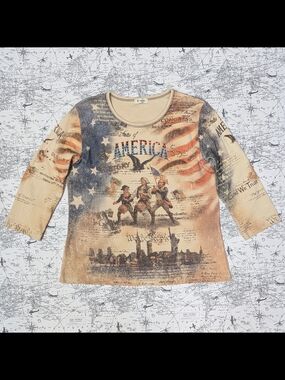 Vintage Cactus America Patriot Rhinestone Graphic Top - Made in USA - Large